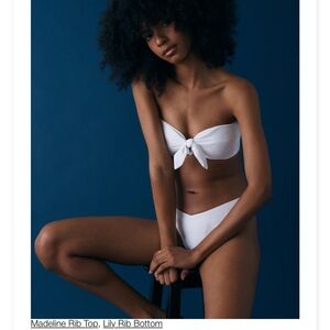 Onia White Ribbed Bandeau Bikini Set